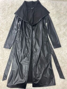 Windsor Black Faux Leather Long Trench Coat